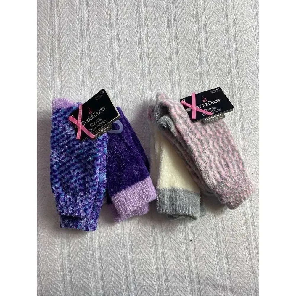 Cuddl Duds Girls Shoe Size 4-10 Chenille Crew Socks - 2 - 2 Packs